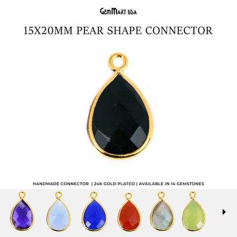 Pear 15x20mm Single Bail Gold Bezel Gemstone Connector (Pick Stone & Lot Size)