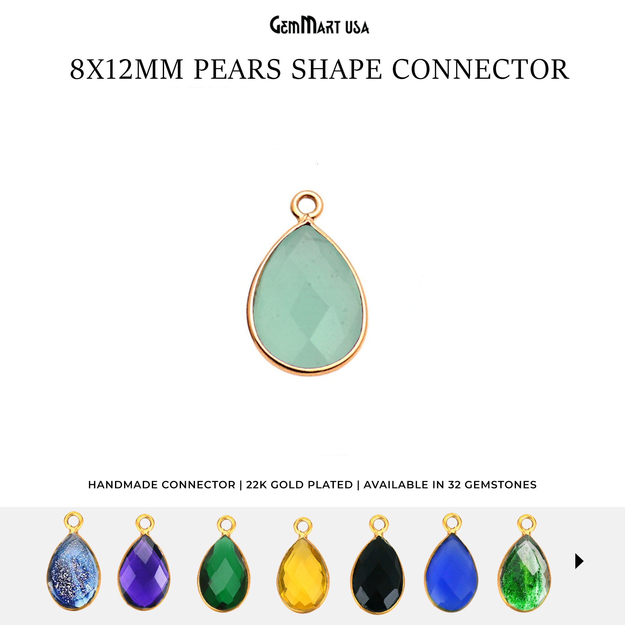 Pear Single Bail Gold Bezel 8x12mm Gemstone Connector