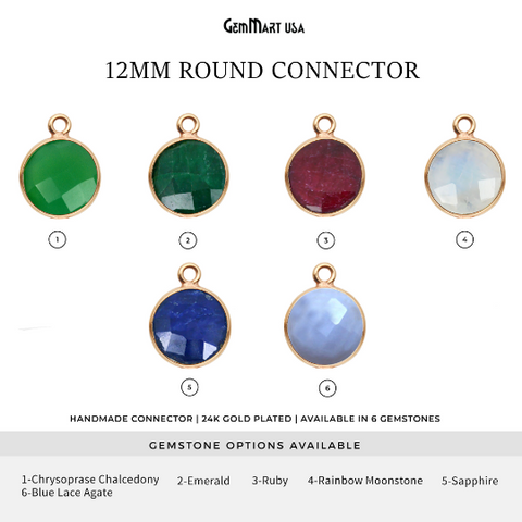 Round 12mm Single Bail Gold Plated Gemstone Bezel Connector