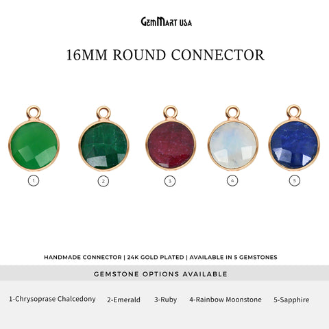 Round 16mm Single Bail Gold Bezel Gemstone Connector