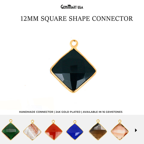 Square 12mm Single Bail Gold Bezel Gemstone Connector