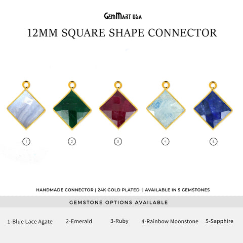Square 12mm Gold Bezel Single Bail Connector