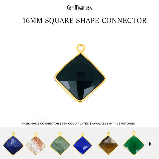 Square 16mm Single Bail Gold Bezel Gemstone Connector