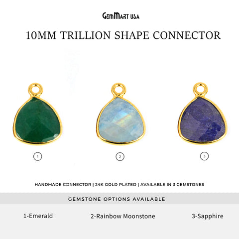 Trillion 10mm Gold Bezel Single Bail Gemstone Connector