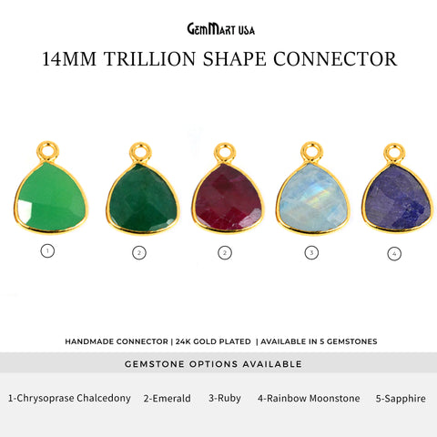 Trillion 14mm Gold Bezel Single Bail Gemstone Connector
