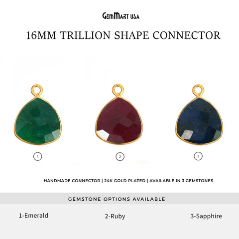 Trillion 16mm Gold Bezel Single Bail Gemstone Connector