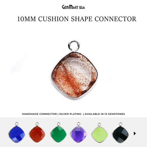 Cushion 10mm Single Bail Silver Bezel Gemstone Connector