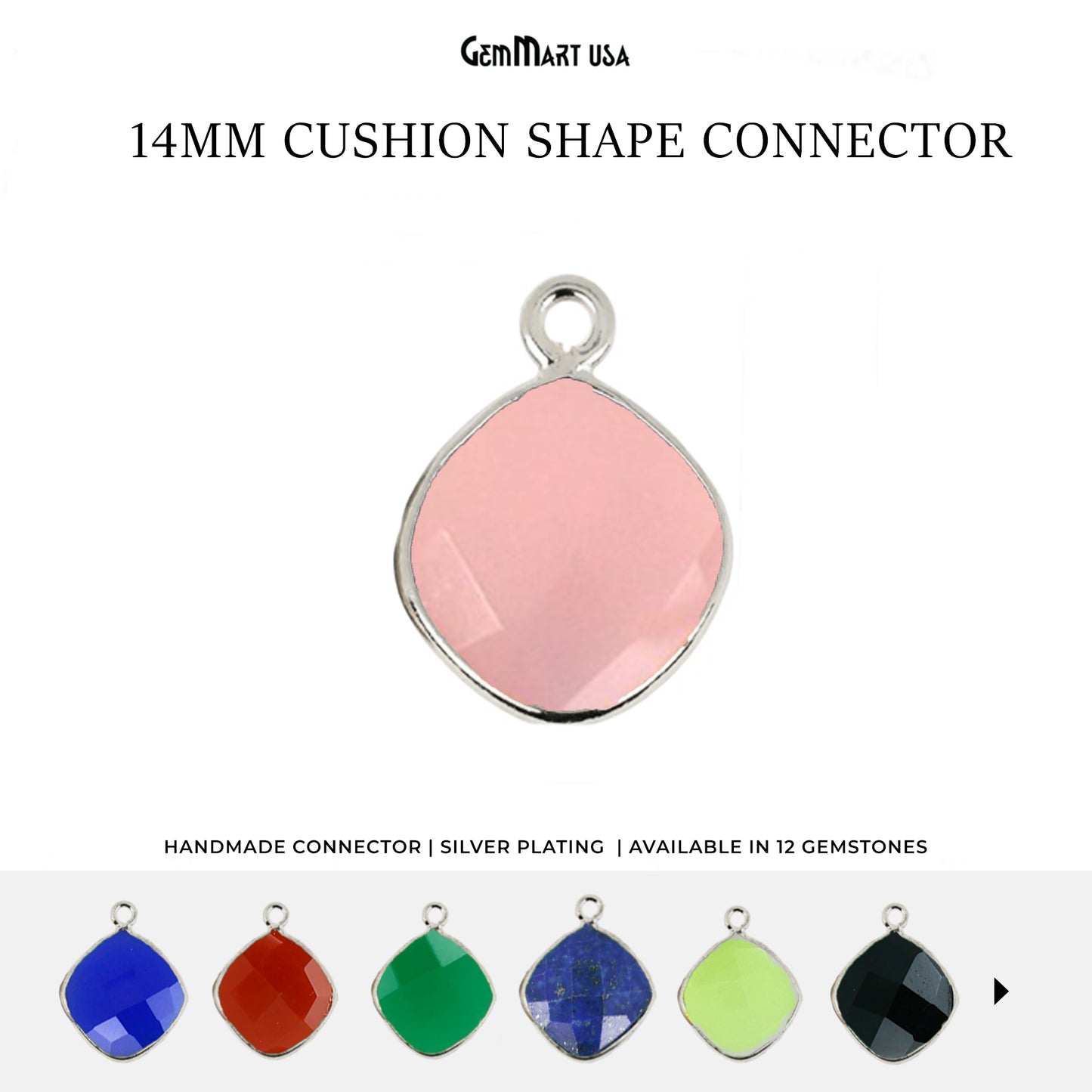 Cushion 14mm Single Bail Silver Bezel Gemstone Connector