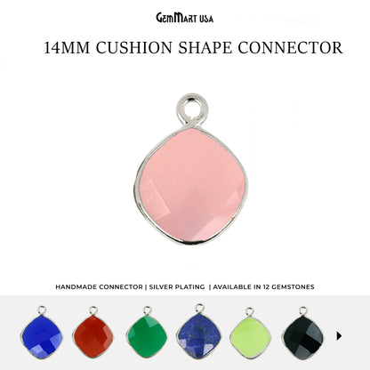 Cushion 14mm Single Bail Silver Bezel Gemstone Connector