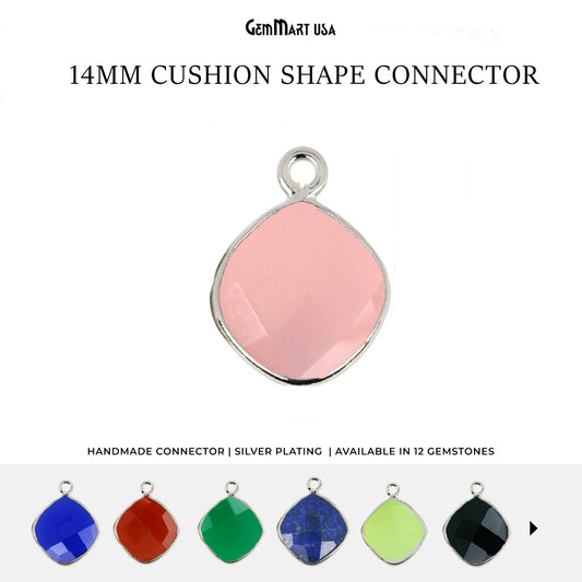 Cushion 14mm Single Bail Silver Bezel Gemstone Connector