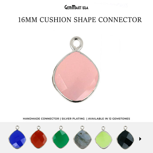 Cushion 16mm Single Bail Silver Bezel Gemstone Connector