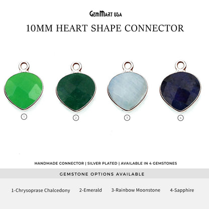 Heart 10mm Silver Bezel Single Bail Gemstone Connector