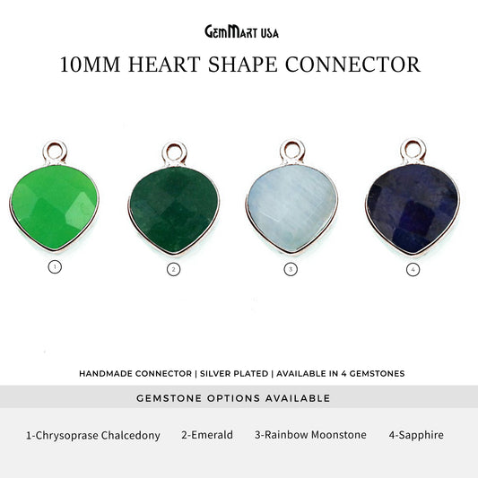 Heart 10mm Silver Bezel Single Bail Gemstone Connector