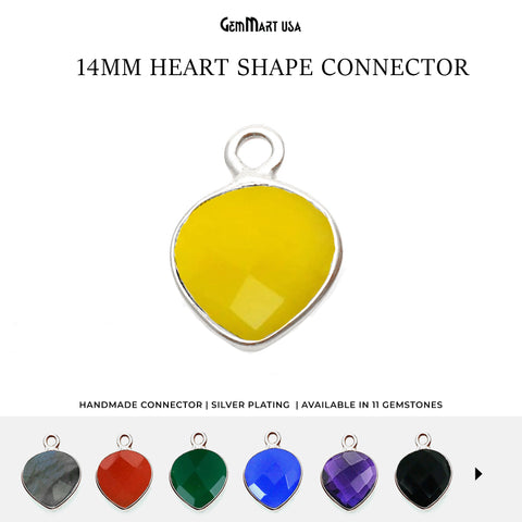 Heart 14mm Single Bail Silver Bezel Gemstone Connector