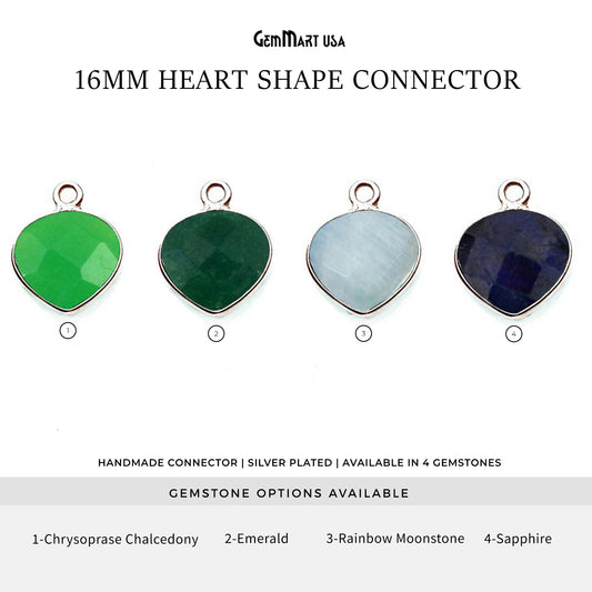 Heart 16mm Silver Bezel Single Bail Gemstone Connector