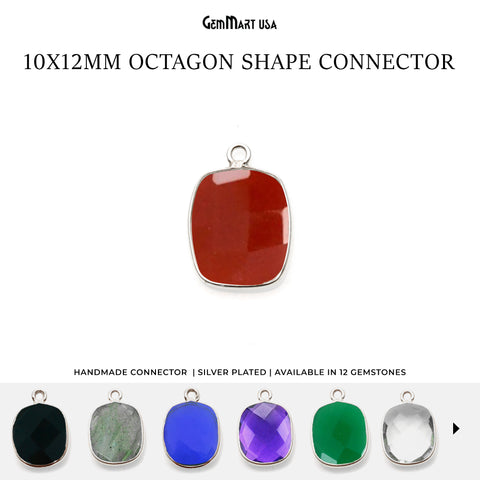 Octagon 10x12mm Single Bail Silver Bezel Gemstone Connector