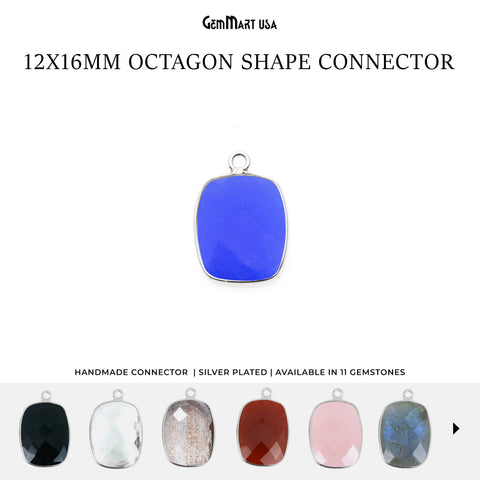 Octagon 12x16mm Single Bail Silver Bezel Gemstone Connector