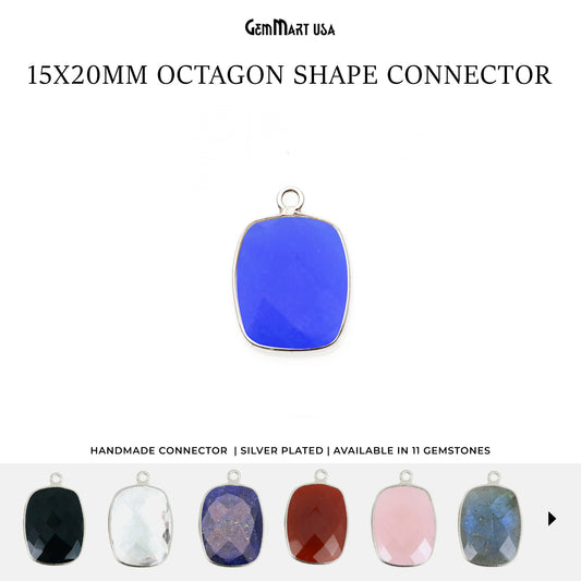 Octagon 15x20mm Single Bail Silver Bezel Gemstone Connector