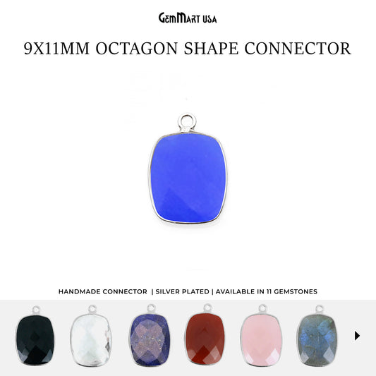 Octagon 9x11mm Single Bail Silver Bezel Gemstone Connector