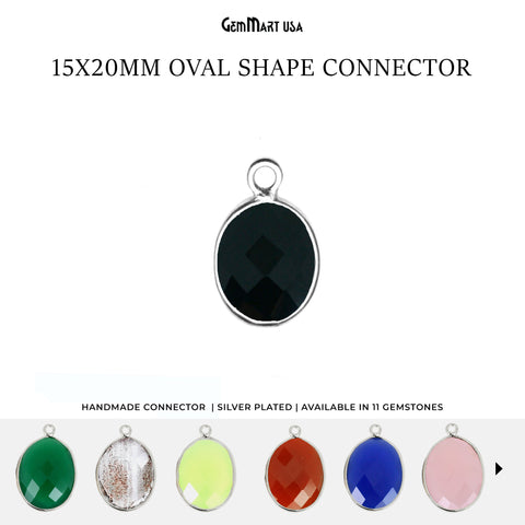 Oval 15x20mm Single Bail Silver Bezel Gemstone Connector