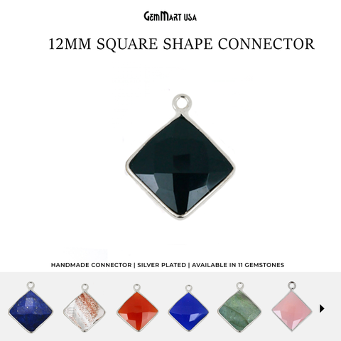 Square 12mm Single Bail Silver Bezel Gemstone Connector