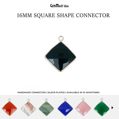 Square 16mm Single Bail Silver Bezel Gemstone Connector