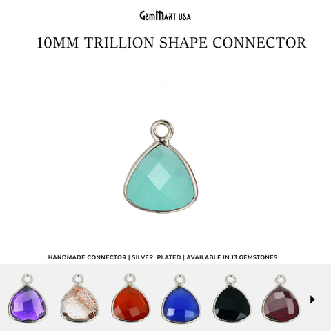 Trillion 10mm Single Bail Silver Plated Bezel Gemstone Connector