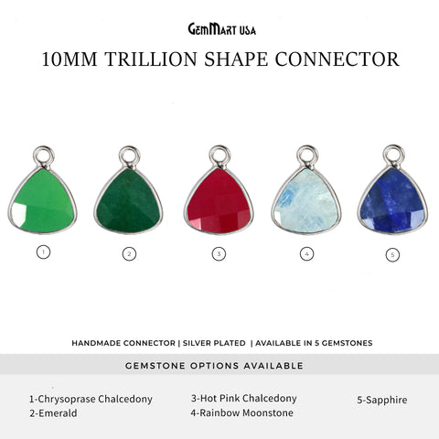 Trillion 10mm Silver Bezel Single Bail Gemstone Connector