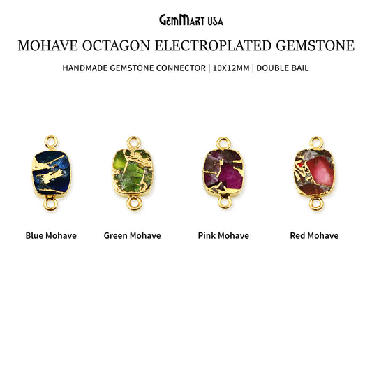 Mohave Octagon 10x12mm Double Bail Gold Electroplated Gemstone Connector