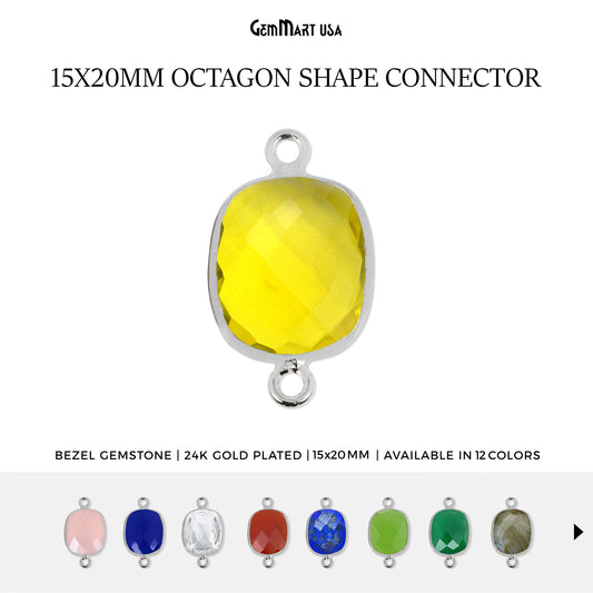 Octagon 15x20mm Double Bail Silver Bezel Gemstone Connector