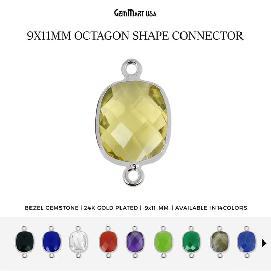 Octagon 9x11mm Double Bail Silver Bezel Gemstone Connector