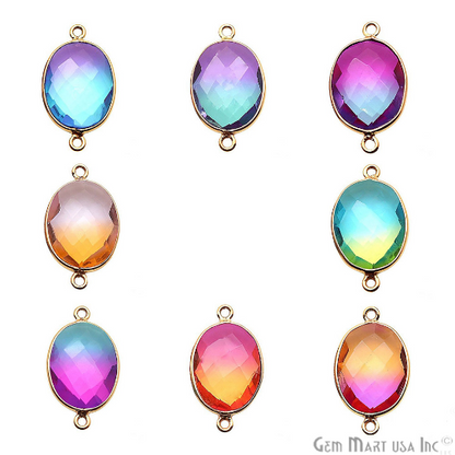 Doublet Aura Quartz 12x16mm Oval Double Bail Gold Bezel Connector