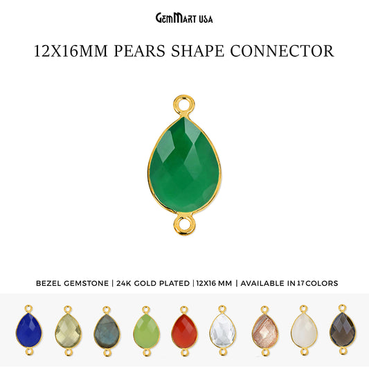 Pear 12x16mm Double Bail Gold Bezel Gemstone Connector