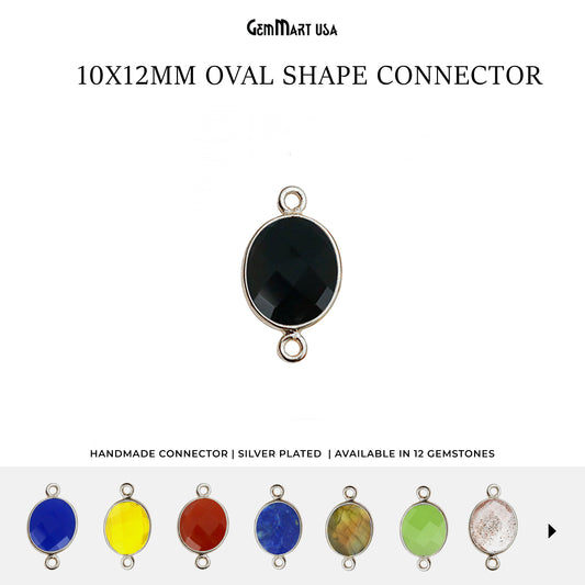 Oval 10x12mm Double Bail Silver Bezel Gemstone Connector