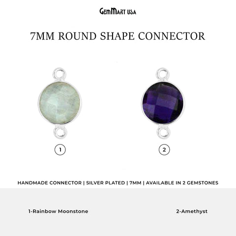 Round 7mm Double Bail Silver Plated Gemstone Bezel Connector