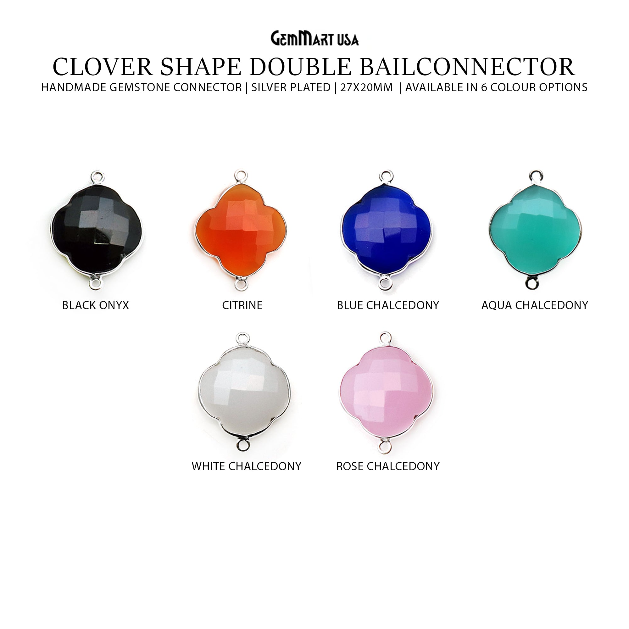 Clover Shape 27x20mm Double Bail Silver Plated Gemstone Connector