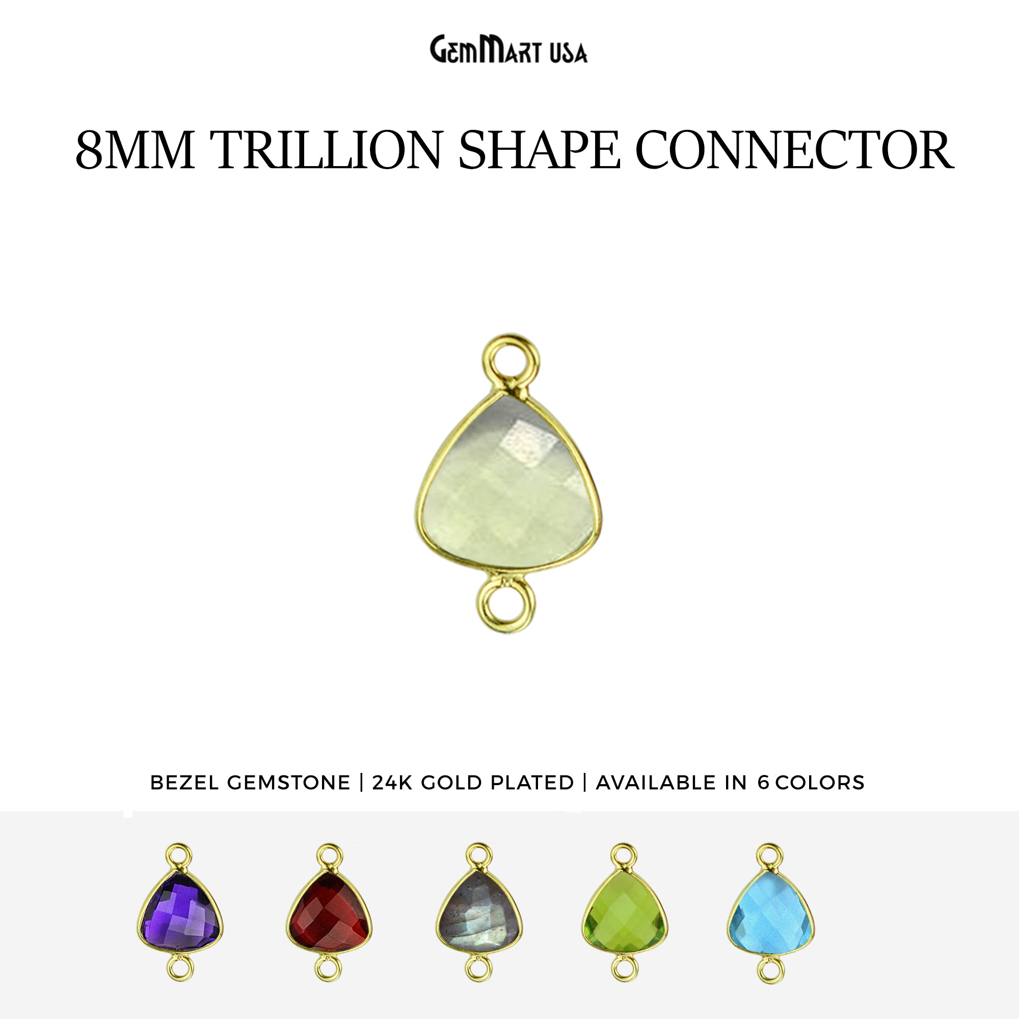 Trillion 8mm Double Bail Gold Bezel Gemstone Connector