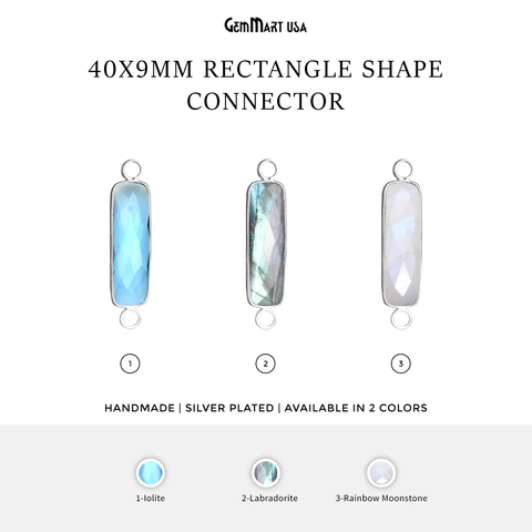 Rectangle 40x9mm Silver Bail Gemstone Connector Pendant