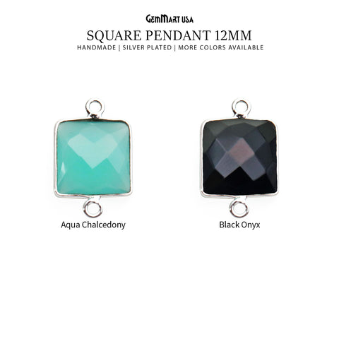 Square 12mm Double Bail Silver Bezel Gemstone Connector