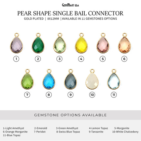 Gemstone Pears 8x12mm Gold Plated Design Bezel Connector
