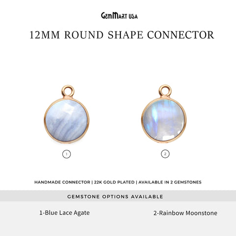 Round 12mm Gold Plated Bezel Single Bail Gemstone Connector