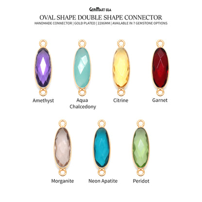 Faceted Oval 5x15mm Gold Plated Double Bail Gemstone Bezel Connector