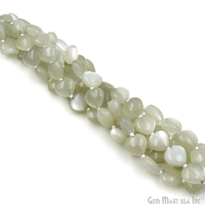 White Chalcedony Heart Beads, 7 Inch Gemstone Strands, Drilled Strung Briolette Beads, Heart Shape, 10mm