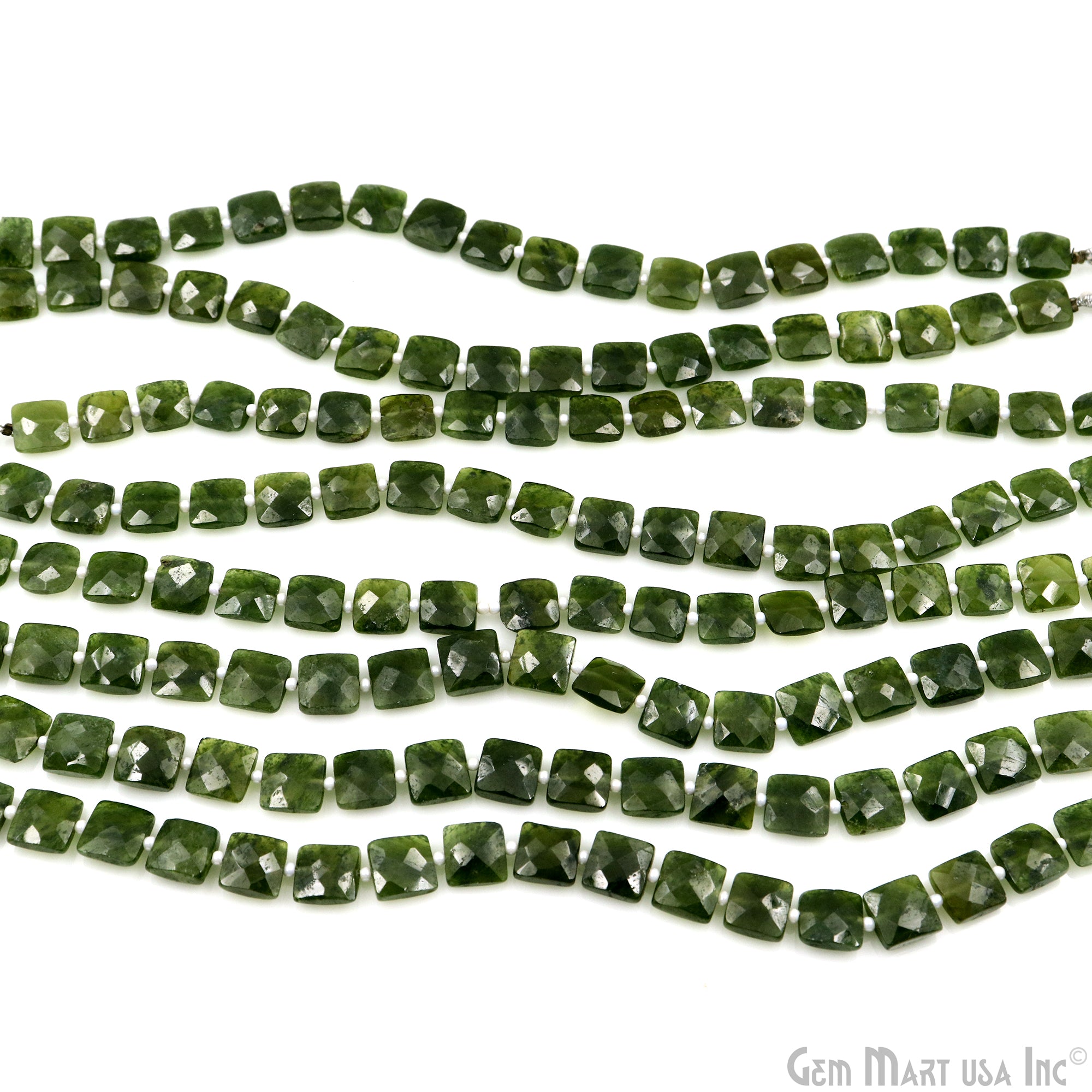 Green Apatite 9mm Square Faceted Rondelle Gemstone Beads Jewelry Making Supplies 7.5 Inch