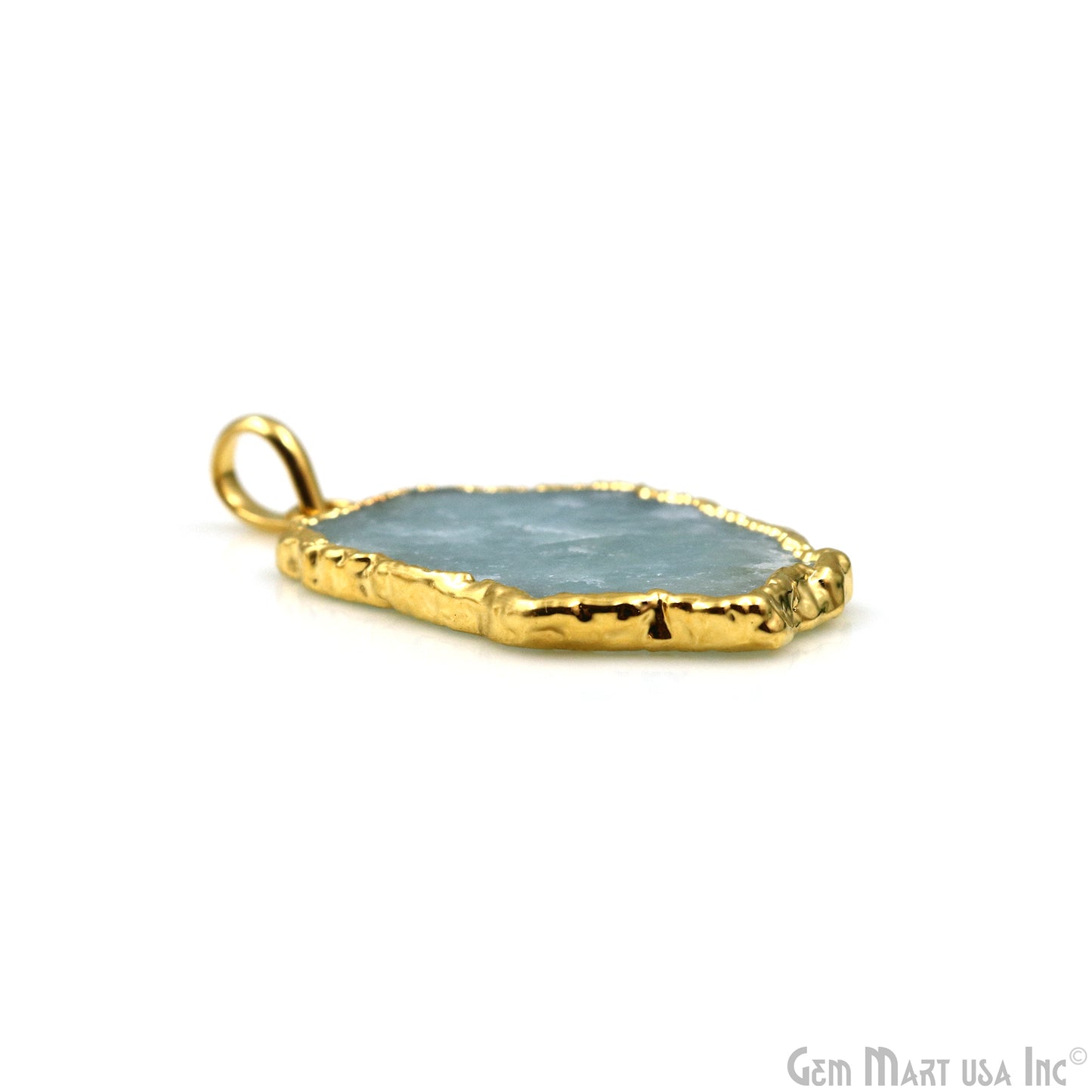 Aquamarine Free Form shape 36x24mm Gold Electroplated Gemstone Single Bail Pendant