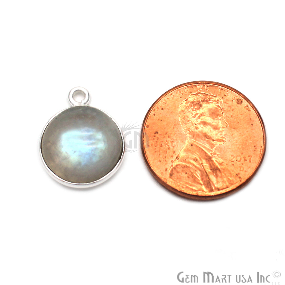 Rainbow Moonstone Round 12mm Silver Plated Cabochon Connector