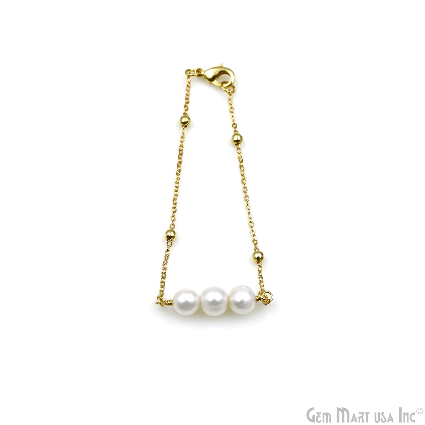 Pearl Round Gemstone Chain With Lobster Clasp Bracelet 7Inch