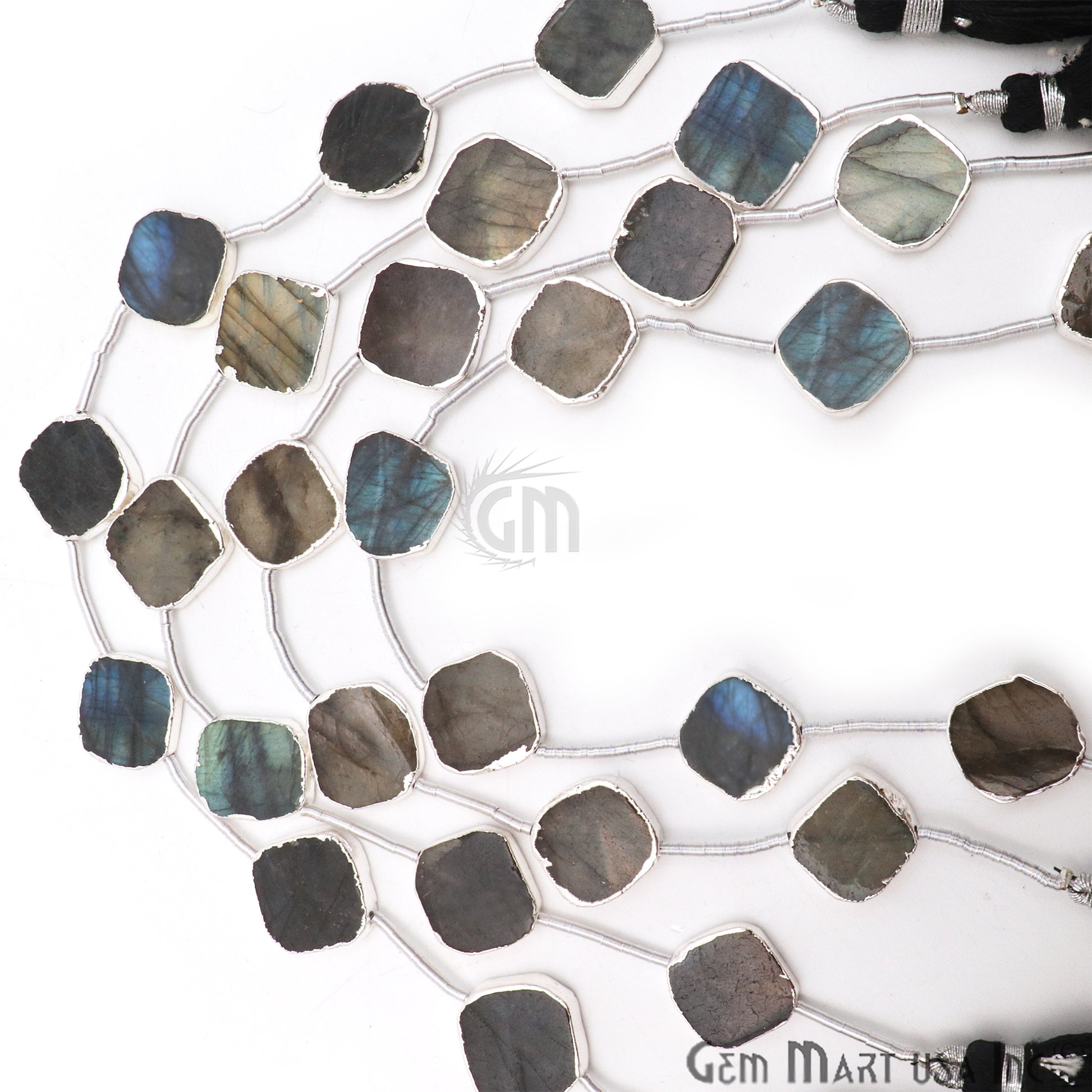 Labradorite Free Form 18x15mm Silver Edged Crafting Beads Gemstone Strands 9INCH - GemMartUSA