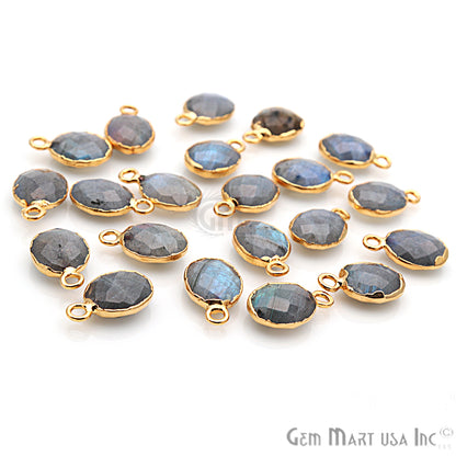 Labradorite 9x11mm Oval Gold Electroplated Gemstone Connector - GemMartUSA