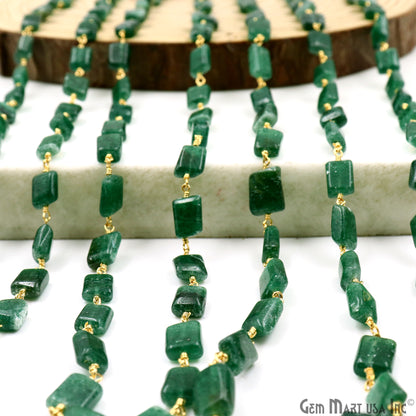 Aventurine 9x7mm Tumble Beads Gold Plated Rosary Chain